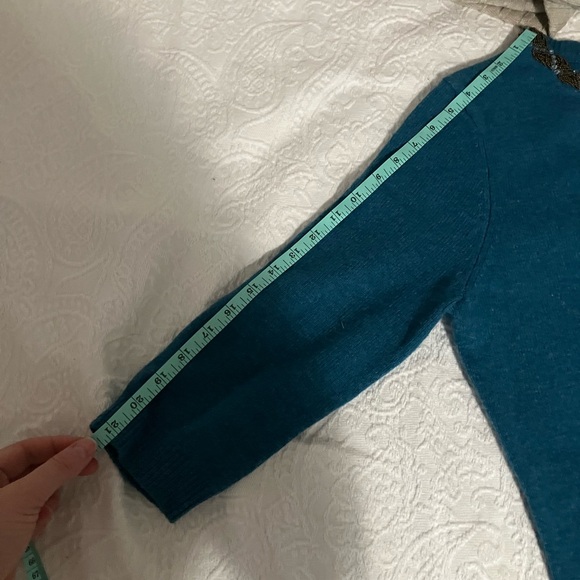 Lands' End Teal Wool Sweater with Beaded Neckline - Picture 11 of 12